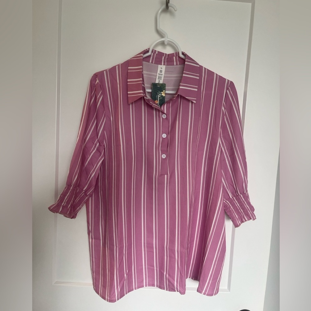 Striped Mauve Button-Up Blouse